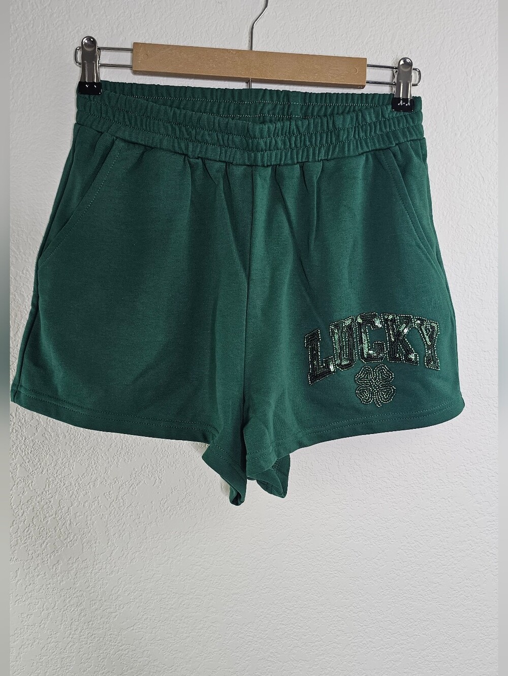 Queen Of Sparkle Beaded Lucky Jogger Sweat Shorts Small